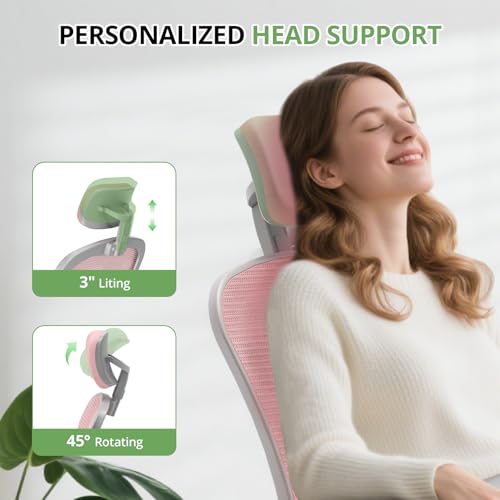 Synorla Pink & Grey Ergonomic Office Chair 330LBS Capacity Adjustable Mesh Desk Chair