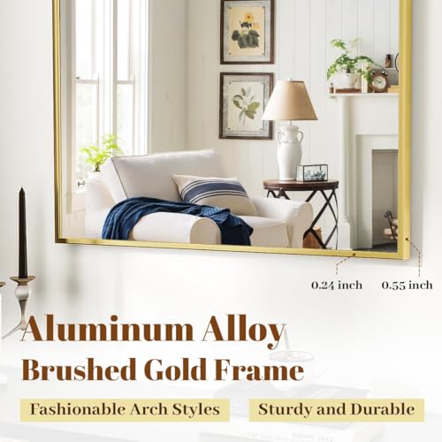 Gold Arched Wall Mirror 30 x 38 Inch Bathroom Vanity Mirror with Frame - VooBang Variation