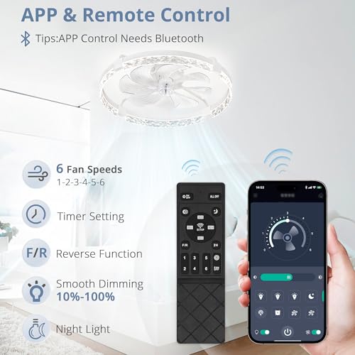 LEDIARY 24-Inch White Ceiling Fan with Lights and Remote - Fandelier, Adjustable Brightness & Colors