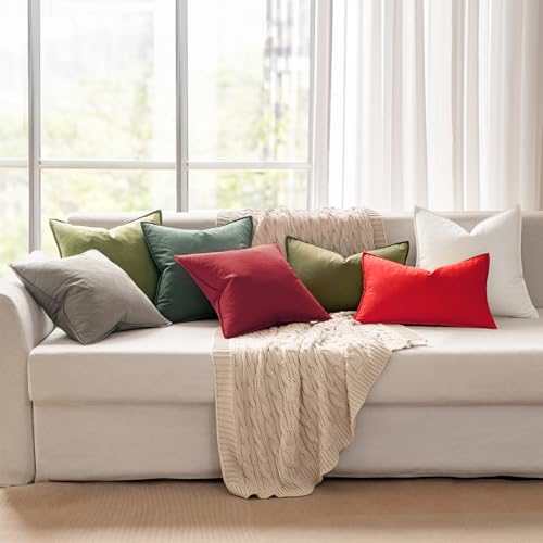 MIULEE 18x18 Inch Christmas Red Linen Pillow Covers (Pack of 2) - Zippered 55% Linen 45% Cotton