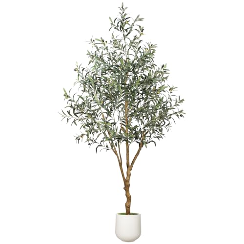 6ft Artificial Olive Tree Indoor with White Planter - Realistic Fake Plant for Home & Office Decor