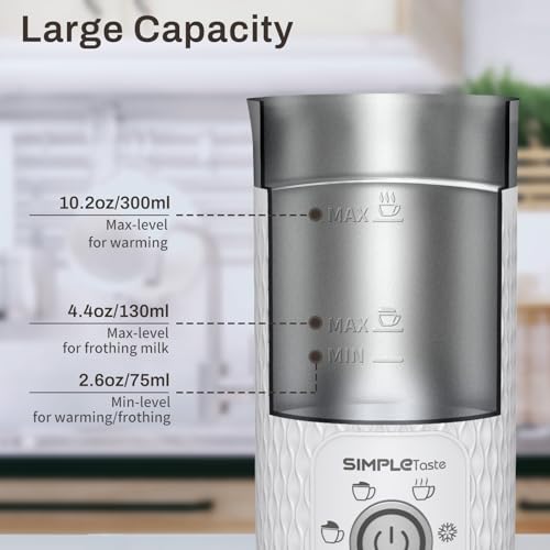 SIMPLETASTE Milk Frother 4-in-1 Electric Steamer - Blizzard White