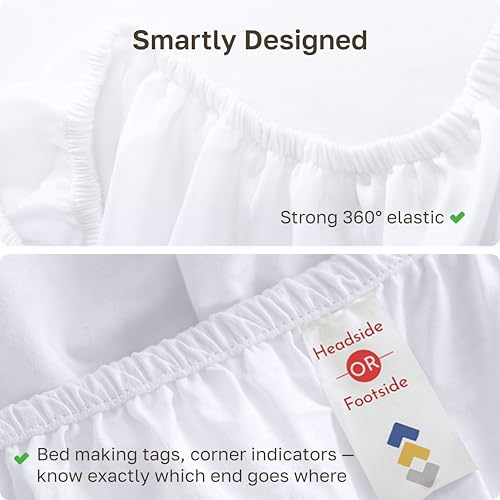 Twin XL Fitted Sheets Pack of 2 - 100% Cotton Sateen, White - Variation 01