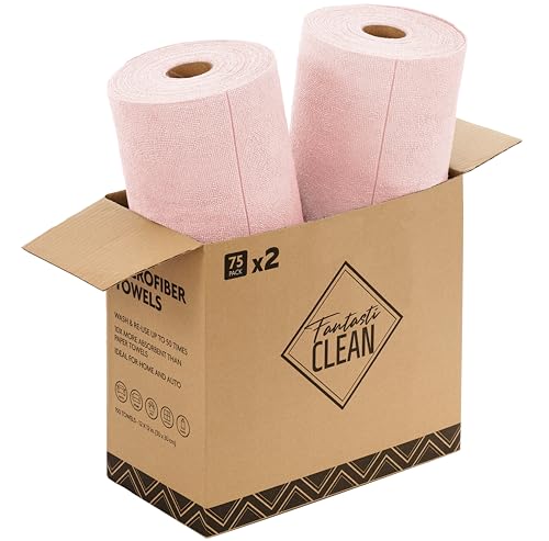 Fantasticlean Pink Microfiber Cleaning Cloth Rolls - 150 Sheets, Reusable & Durable