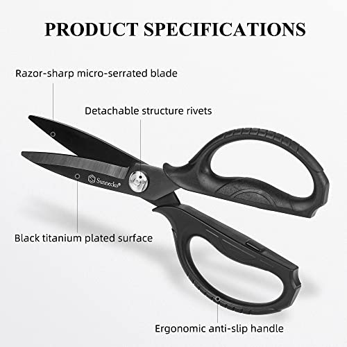 Sunnecko 8 Inch Black Titanium Coated Heavy Duty Kitchen Scissors with Detachable Blades