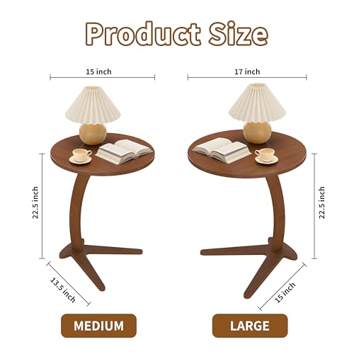 15-Inch Solid Wood C-Shaped Couch Side Table - Chestnut, Medium