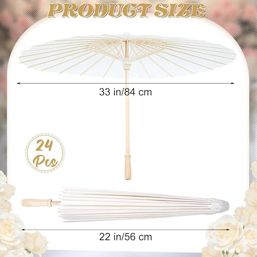 White Paper Umbrellas 24 Pack 33 Inch Wedding Parasol for DIY Crafts & Photography Props Variation of 24 / White