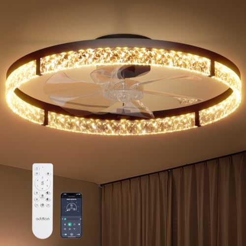 addlon 24-Inch Black Low Profile Ceiling Fan with Lights & Remote