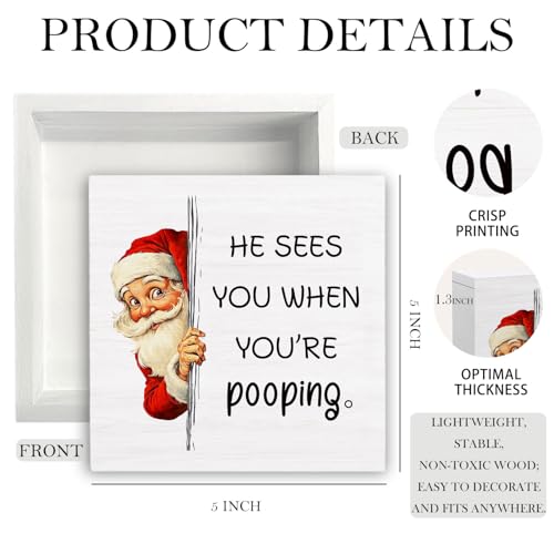 HYKDFMNCJ 028 Funny Christmas Santa Bathroom Box Sign 5x5 in – Desk Decor