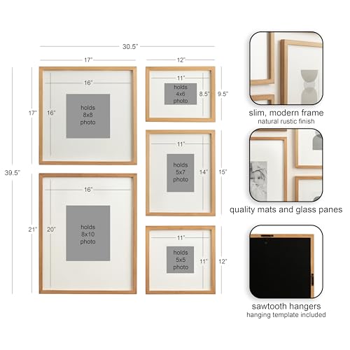 Rustic Brown Gallery Framed Wall Art Set of 5 - Modern Rectangle Decor
