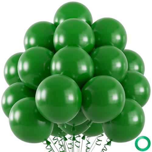 50pcs Dark Green Balloons, Helium 12inch Emerald Green Party Balloons for Christmas Birthday Wedding Party Decorations (With Ribbon & Glues)