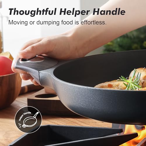 12.5 Inch Nonstick Frying Pan with Lid - Night Black, Induction Compatible