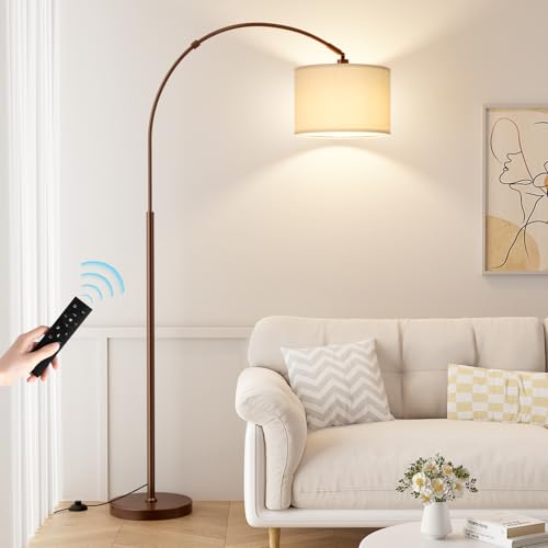 Ambimall Dimmable Arc Floor Lamp with Remote Control - Brown, Deep Beige & Brown Variation