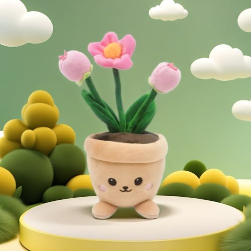 Stuffed Plant Plush Toy, Happy Face Flower Plushies Plant Pillow Decorationr with Natural Scent, Adorable Stuffed Flower for Christmas Horror Plush Halloween(1 Fower 2 Buds)