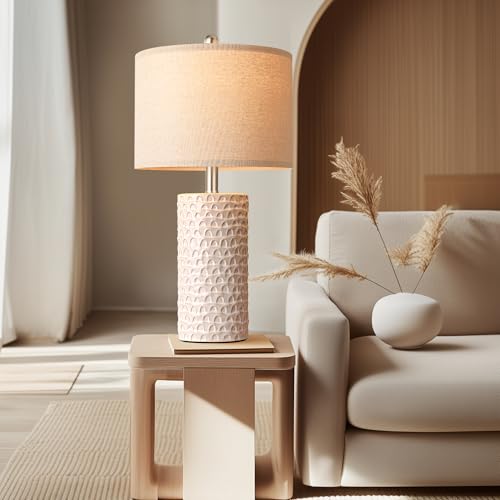 PARTPHONER 23" Modern Ceramic Table Lamp Set of 2 Beige & White - Farmhouse Nightstand Lamps for Living Room & Bedroom