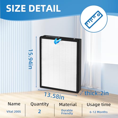 Vital 200S Replacement Filter for LEVOIT Air Purifier - 3-in-1 HEPA & Activated Carbon Filter - White - 2 Pack