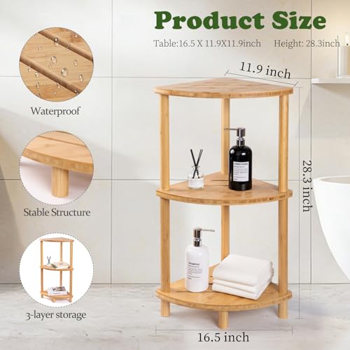 GUGIGIP Shower Caddy-022 Corner Bamboo Bathroom Organizer, Waterproof, Space-Saving Stand