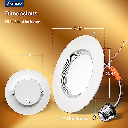 Amico 12 Pack 6-Inch 5CCT LED Recessed Downlights with Night Light - Adjustable Color