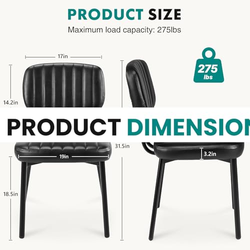 Mid Century Modern Black Dining Chairs Set of 2 - Durable & Stylish Kitchen Seating