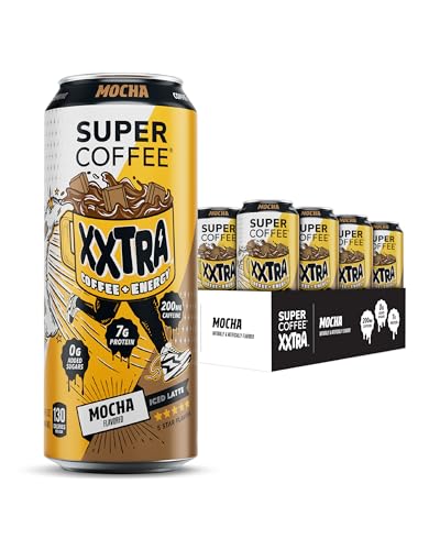 Super Coffee XXTRA Mocha Protein Coffee Pack of 12 - 15oz Cans, Low Sugar, High Energy