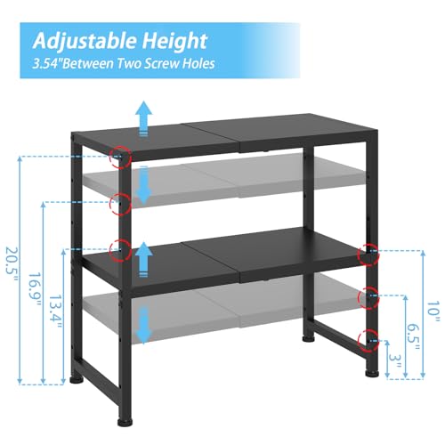 2-Tier Expandable Metal Shelving Unit - Black, 11.02"D x 23.62"W x 20.87"H, Adjustable Kitchen & Garage Organizer
