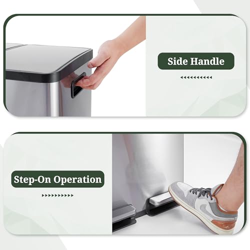 SageNest 16-Gallon Step-On Dual Compartment Stainless Steel Trash Can - Silver