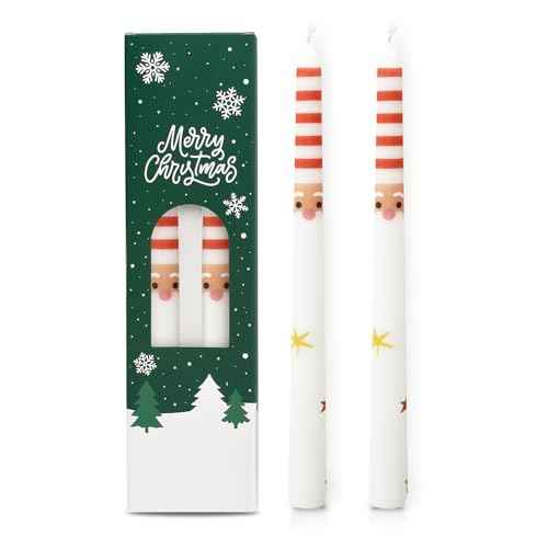 2 Pack Christmas Taper Candles, 10 Inch Unscented Candlesticks with Santa Claus Design for Table Centerpiece, Fireplace Mantel, Advent Wreath, Winter Wedding and Festive Home Decor