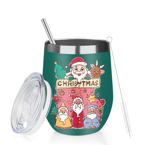 GUDEMAO 12 oz Christmas Insulated Stainless Steel Wine Tumbler with Lid – Green, 1 Pack