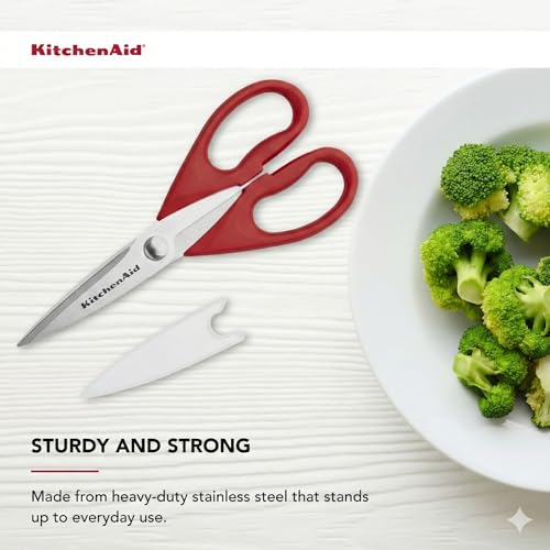 KitchenAid All Purpose Kitchen Shears with Protective Sheath Durable Stainless Steel Scissors, Dishwasher Safe, Soft Grip Comfort Handle, 8.72 Inch, Ink Blue