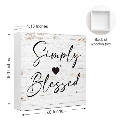 Inspirational Wood Box Sign Shelves Decor, Simply Blessed Wood Block Sign Wall Decorate, Motivational Decoration For Home Office Desk Tabletop Shelf