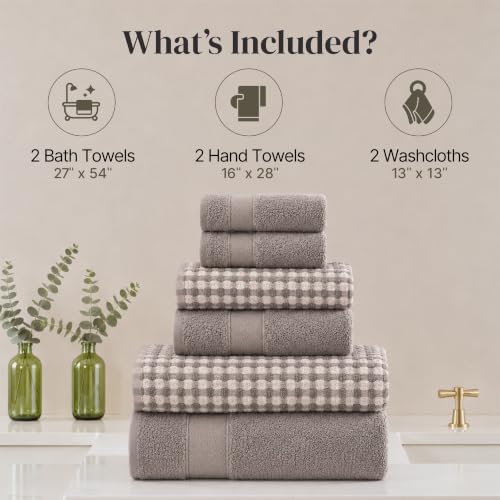 Modern Threads Classic Taupe Waffle 6-Piece Cotton Bath Towel Set with Hand Towels & Washcloths