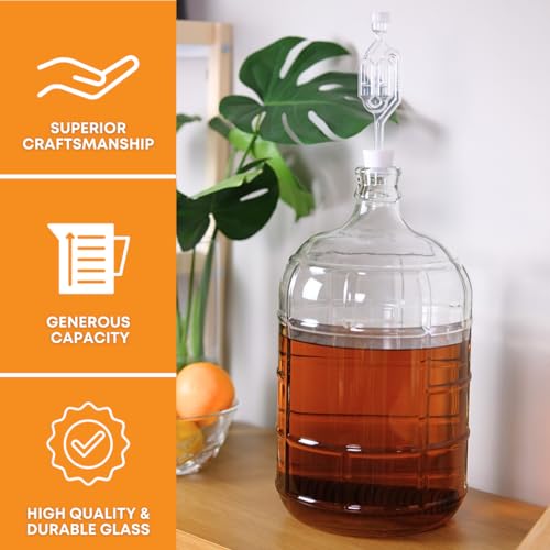 FastRack 5 Gallon Italian Glass Carboy | Clear Fermenter for Wine & Beer | For Home Brewing, Fermentation Jar & Storage | Durable Wine Fermenting Jug | #7 Stopper NOT INCLUDED