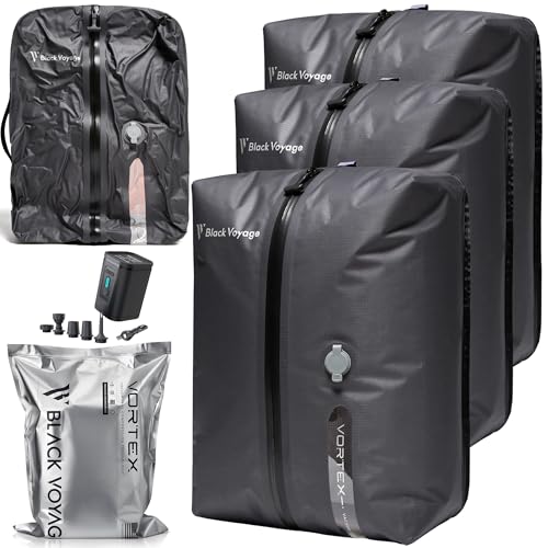 Black Voyage Reusable Vacuum Compression Travel Bag Set - Gray Small 3-Pack for Carry-On & Backpack