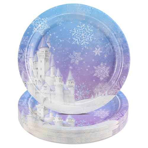 30 Pcs Frozen Plates, 9inch Winter Snowflake Paper Plates Christmas Dessert Dinner Plate for Winter Wonderland Party, Frozen Birthday