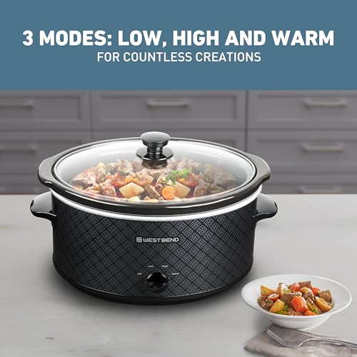 West Bend 6-Quart Slow Cooker with Ceramic Crock, Glass Lid & Keep Warm - Black
