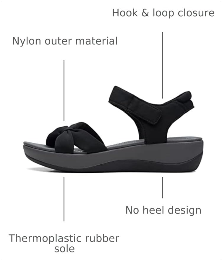 Clarks Women's Arla Shore Ankle Strap Athletic Sandals - Black Textile, Size 8