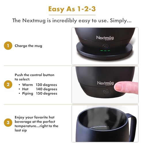 14 oz Temperature-Controlled Coffee Mug - Self-Heating Graphite Smart Mug with Spill-Resistant Lid