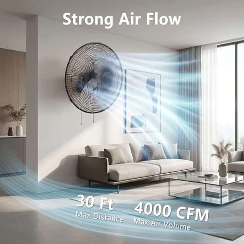 20 Inch Oscillating Wall Mount Fan - 3 Speed Powerful Cooling & Tilt