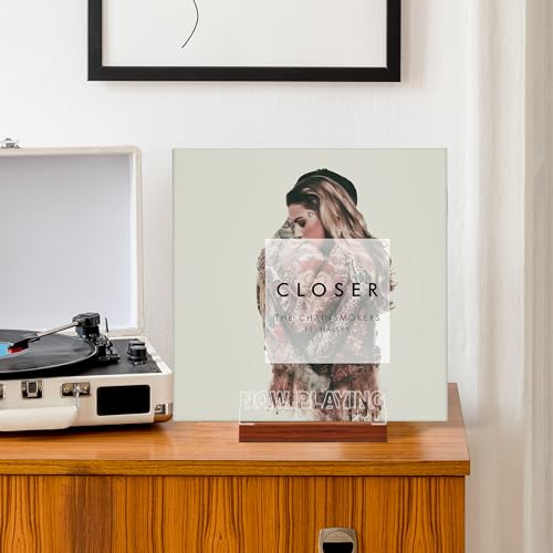 CoolGift Mart Now Playing Vinyl Record Stand with Warm White LED Lights - Wooden & Acrylic Wall Display for Albums, Vinyl Collectors, Room Decor (Square)