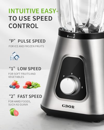 GDOR 1200W Glass Blender with To-Go Cup - Smoothie & Food Mixer Set