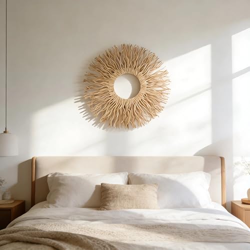 Large Boho Sunburst Wall Art - Handmade Mulberry Branch Decor for Living Room & Bedroom
