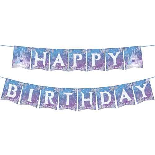 Frozen Birthday Party Banner Frozen Party Decorations Winter Snowflake Happy Birthday Banners for Winter Wonderland Christmas Party Supplies Favors