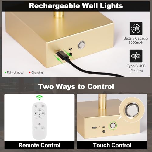 Battery Operated Wall Sconce Set of Two with Remote Control,