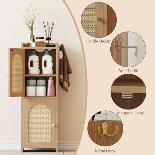 Arbuxzuy Classic Rattan Bathroom Storage Cabinet with 2 Doors & Adjustable Shelves