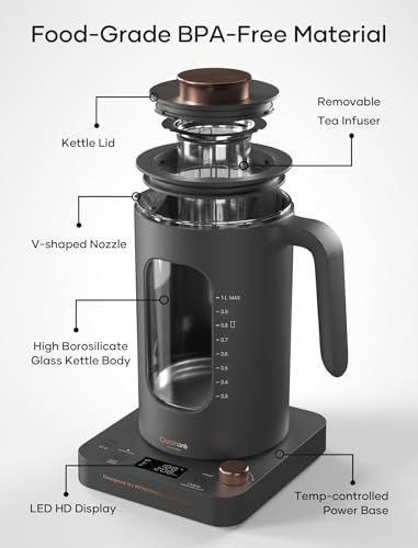 INTASTING Electric Kettle with Infuser - 1L, Dark Gray, Precise Temp Control