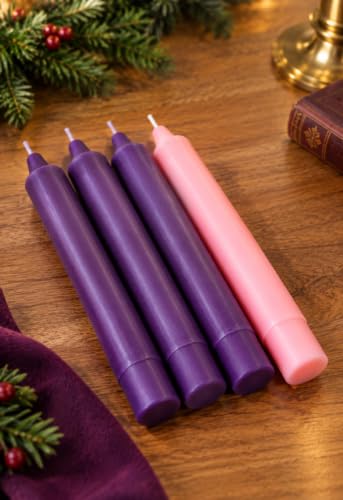Advent Candle Set 4 Unscented 1.5in x 12in Purple Pink - Holds Not Included