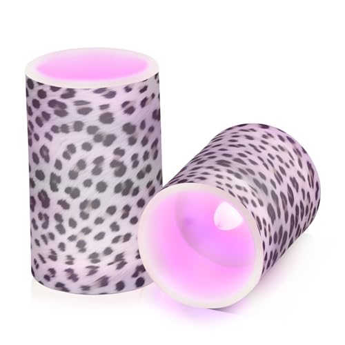GUIJI White Leopard Print Flameless Candles with Remote Set of 2 - Battery Operated Home Decor