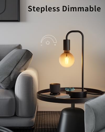 Non-USB Black 2-Pack Industrial Dimmable Table Lamps with Gradient LED Bulbs