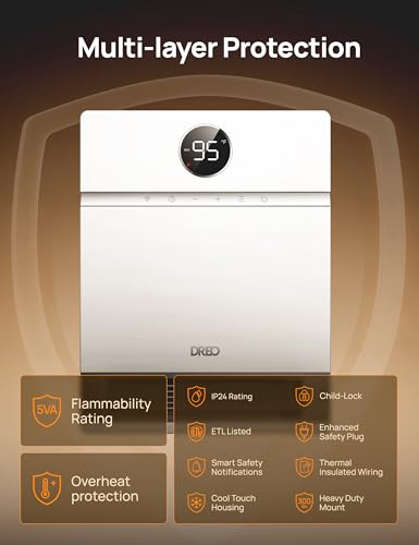 Wall-Mounted Space Heater with Oscillation & Remote Control - Pure White