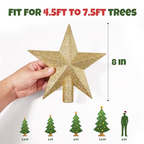 Annecy Glitter Star Tree Topper - Shatterproof Christmas Tree Decoration (Gold)